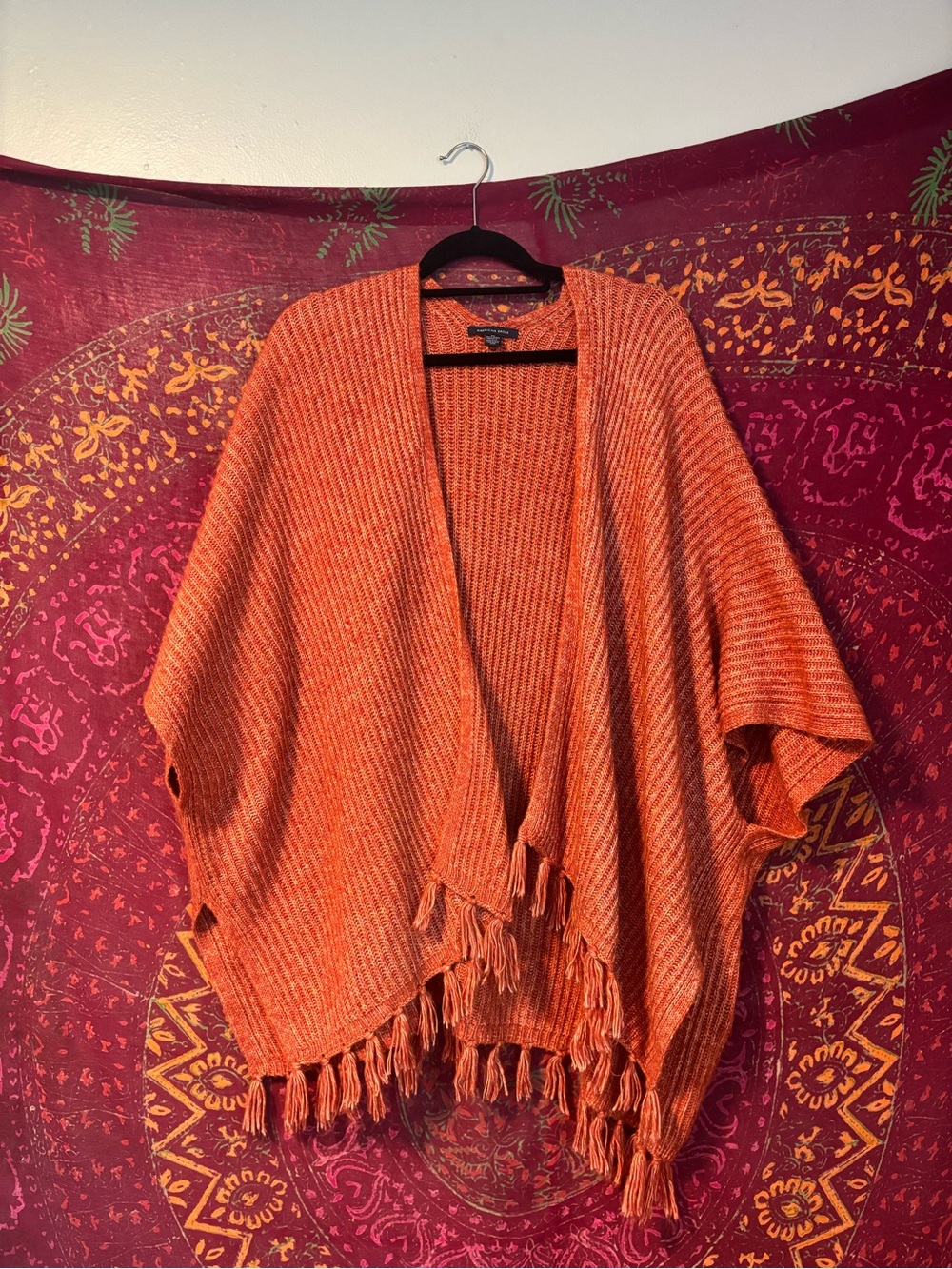 American Eagle Outfitters Orange Open-Front Fringe Poncho